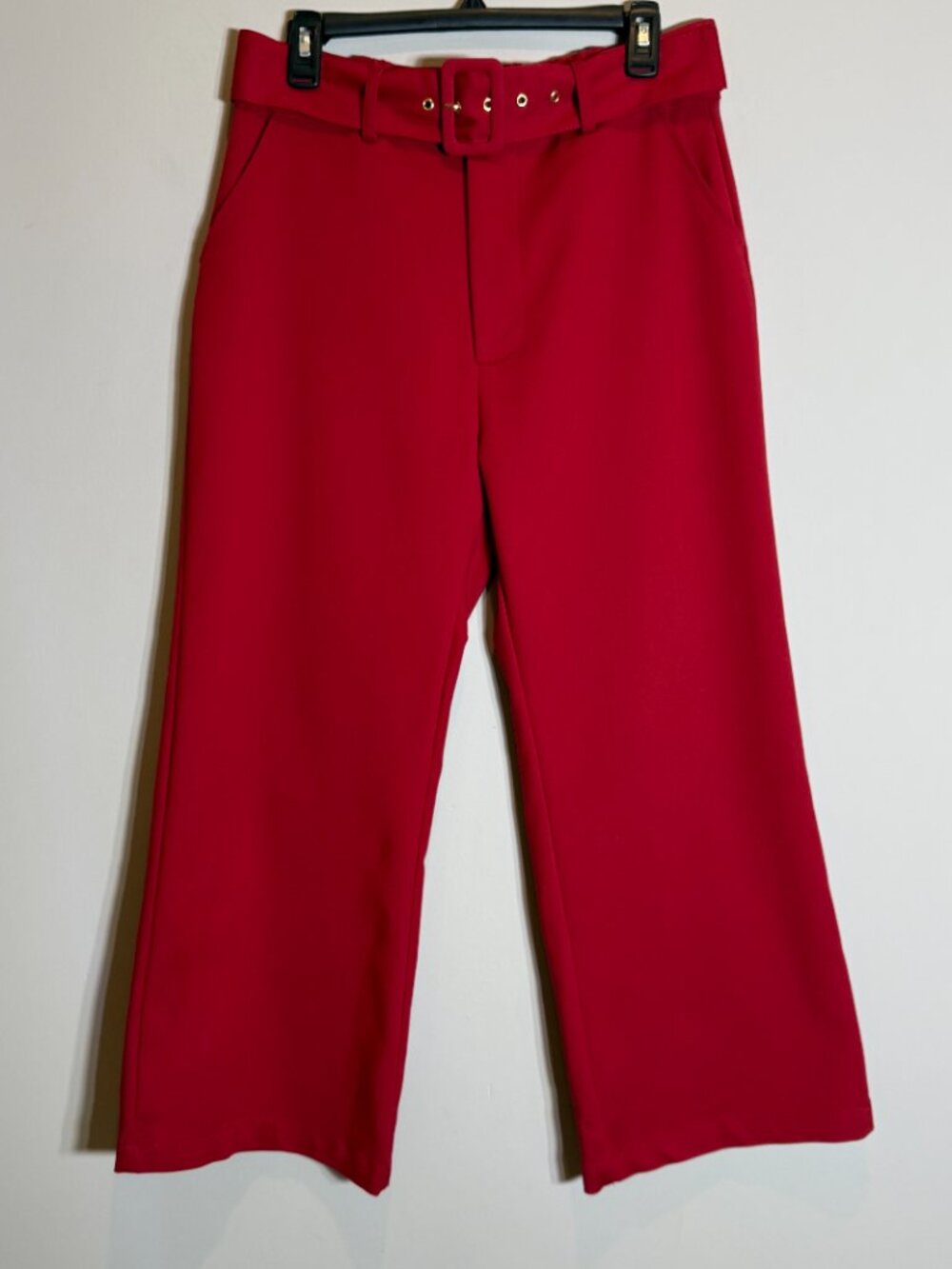 Show Me Your Mumu DJ Cropped Pants Womens Large Red Suiting Wide Leg Belted Boho - Picture 5 of 13